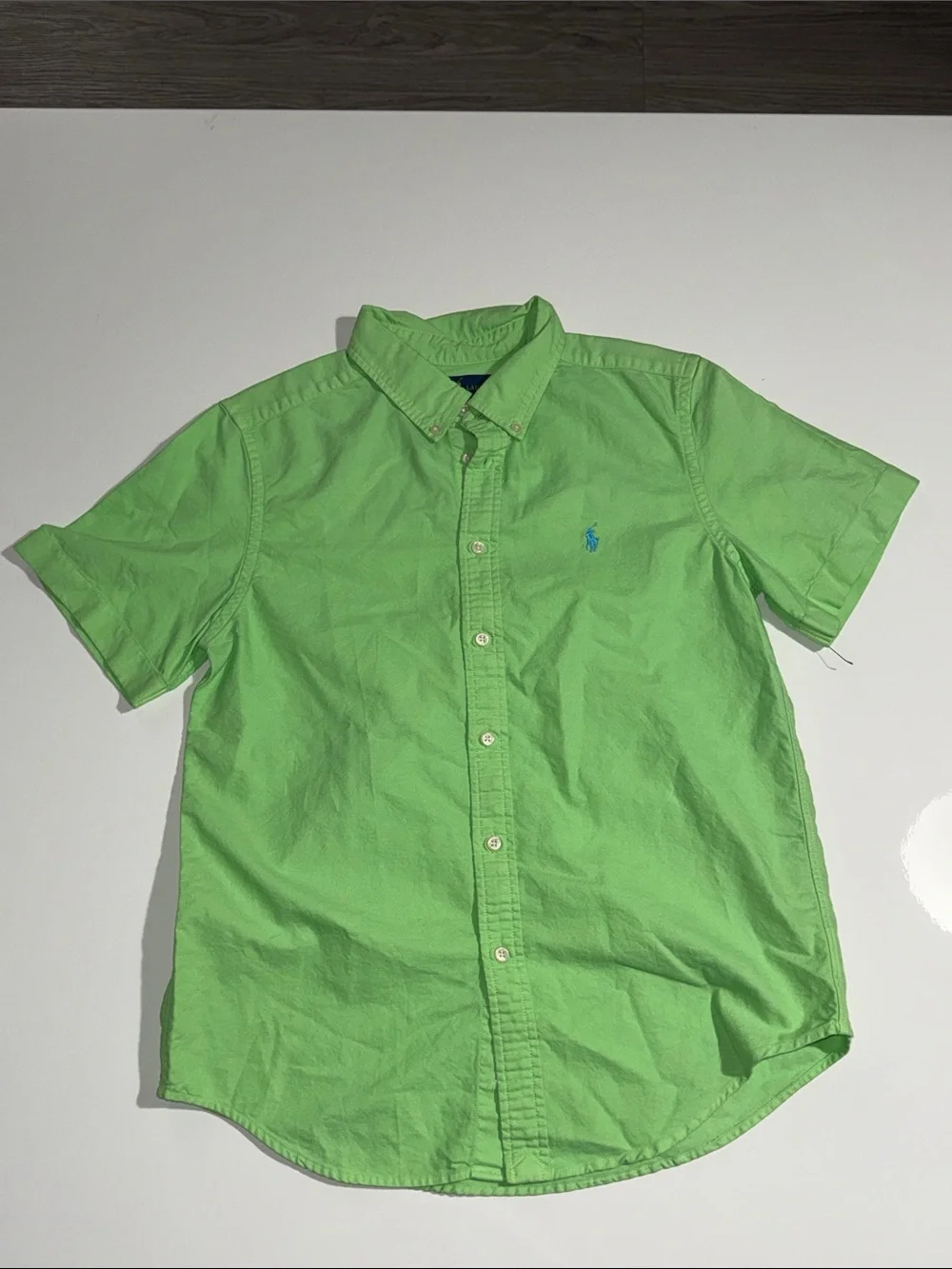 VINTAGE | Ralph Lauren Lime Short Sleeve Button Down Shirt Sz L (14-16)